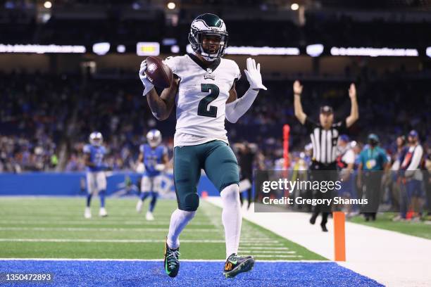 Darius Slay of the Philadelphia Eagles recovers a fumble for a touchdown during the second half against the Detroit Lions at Ford Field on October...