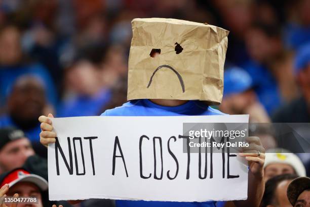 Detroit Lions fan in the stands during the game against the Philadelphia Eagles at Ford Field on October 31, 2021 in Detroit, Michigan.