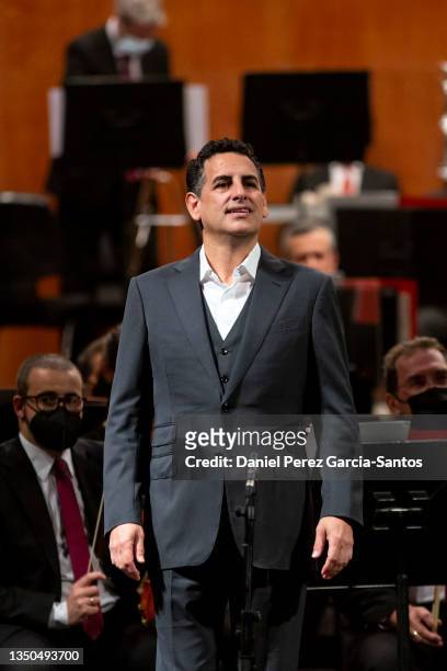 Peruvian tenor Juan Diego Florez performs in concert opening the 33rd Lyrical Season of the Malaga Coliseum at the Cervantes Theater on October 31,...