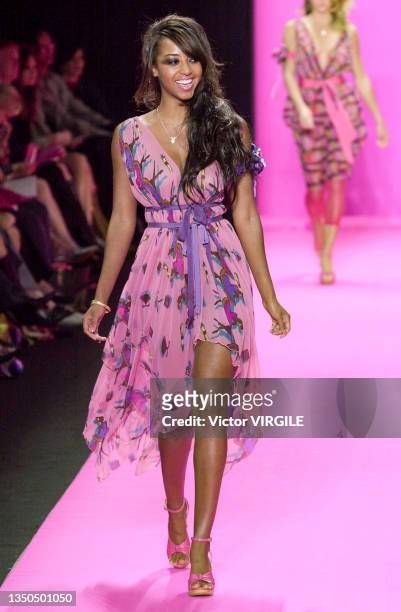 Model walks the runway during the Betsey Johnson Ready to Wear Spring/Summer 2001 fashion show as part of the New York Fashion Week on September 18,...