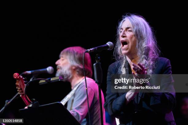 King Creosote and Patti Smith perform on stage for "Pathway To Paris" at Theatre Royal on the opening eve of the United Nations Climate Change...
