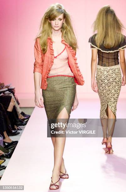 Model walks the runway during the Rebecca Taylor Ready to Wear Spring/Summer 2001 fashion show as part of the New York Fashion Week on September 21,...