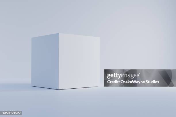 3d illustration of cube, pastel grey tones of geometric object and background - cube fotografías e imágenes de stock