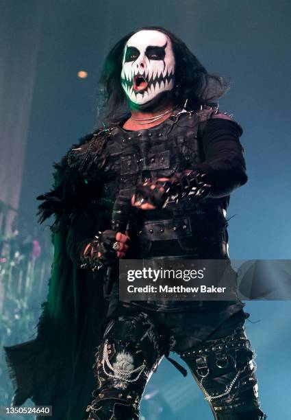 Dani Filth of Cradle of Filth performs at The Roundhouse on October 31, 2021 in London, England.