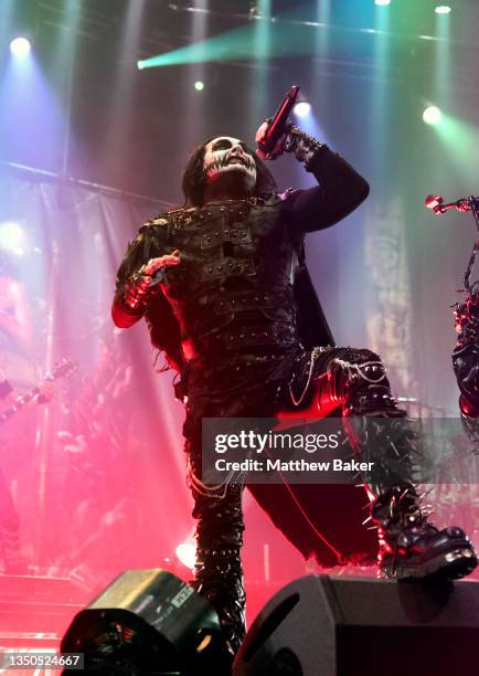 Dani Filth of Cradle of Filth performs at The Roundhouse on October 31, 2021 in London, England.