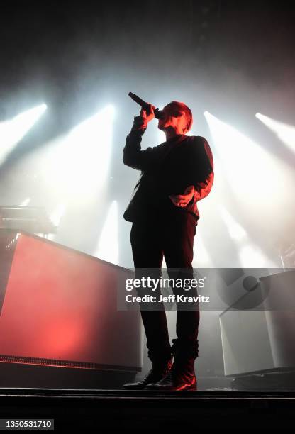 Tyrone Lindqvist of RÜFÜS DU SOL performs on the Lands End Stage during day 3 of the 2021 Outside Lands Music and Arts Festival at Golden Gate Park...