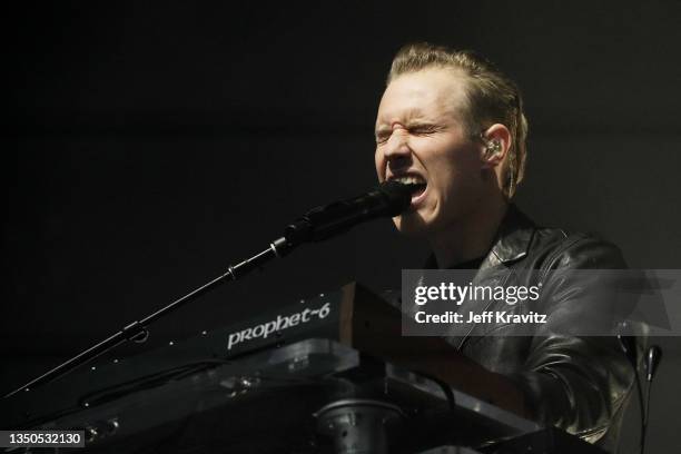 Tyrone Lindqvist of RÜFÜS DU SOL performs on the Lands End Stage during day 3 of the 2021 Outside Lands Music and Arts Festival at Golden Gate Park...