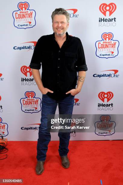 Blake Shelton poses backstage during the 2021 iHeartCountry Festival Presented By Capital One at The Frank Erwin Center on October 30, 2021 in...