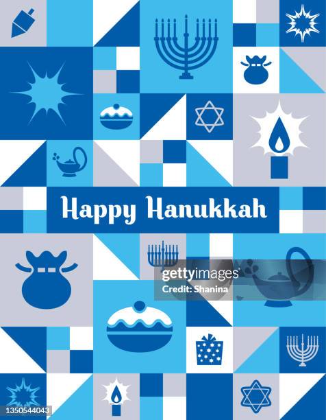 stockillustraties, clipart, cartoons en iconen met hanukkah geometric greeting card - v2 - chanoeka