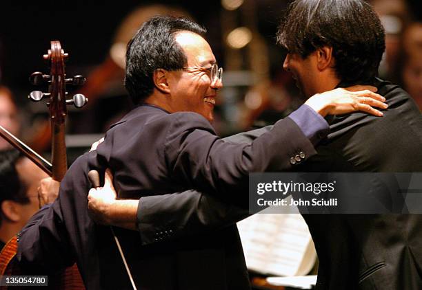 Yo-Yo Ma and Andrea Morricone during Yo-Yo Ma Plays The Music of Ennio Morricone - November 5, 2004 at University of Southern California in Los...