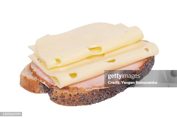 ham and cheese sandwich isolated on white background - sliced ham stock pictures, royalty-free photos & images