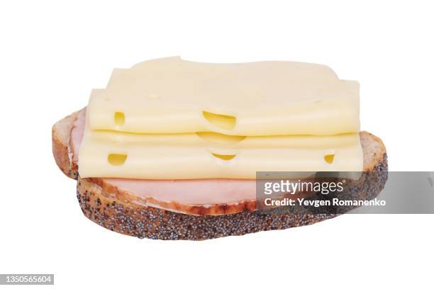 ham and cheese sandwich isolated on white background - swiss cheese stock pictures, royalty-free photos & images