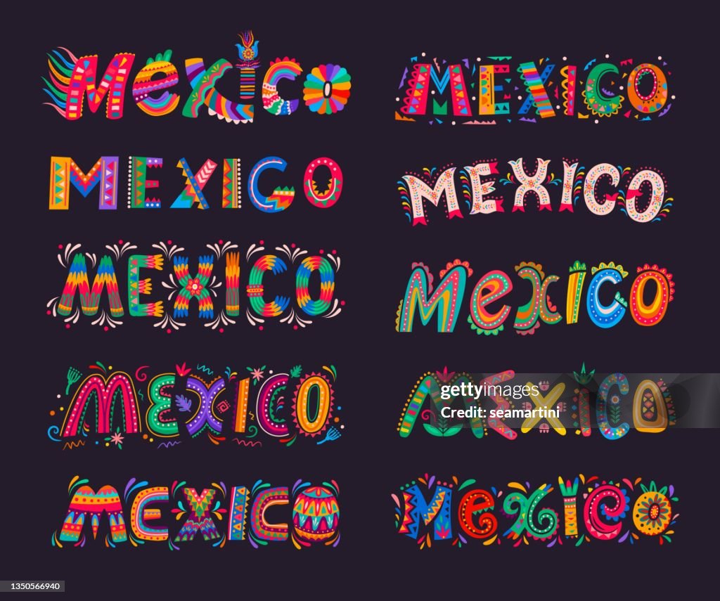 Mexian Lettering Mexico Lettering Elements Mexican Typography High-Res Vector Graphic ...