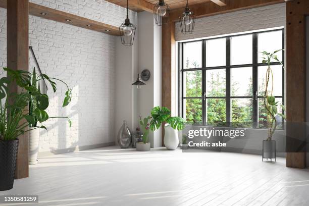 bright room full of green plants and window view - white pot plant stock pictures, royalty-free photos & images