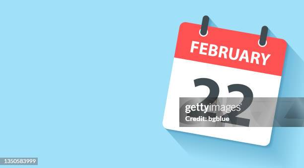 illustrazioni stock, clip art, cartoni animati e icone di tendenza di 22 febbraio - icona del calendario giornaliero in stile flat design - febbraio