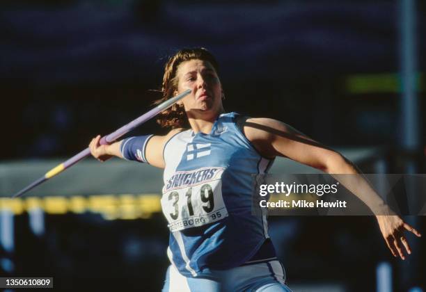 Mikaela Ingberg of Finland competes in the Women's Javelin throw competition at the 5th International Association of Athletics Federations IAAF World...