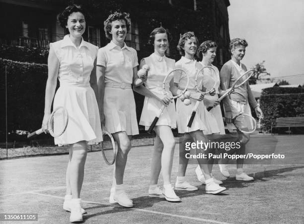 The United States team ahead of the 1950 Wightman Cup at the All England Lawn Tennis and Croquet Club in London, England, 9th June 1950.