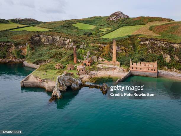 porth wen brickworks from the air - ruine stock-fotos und bilder