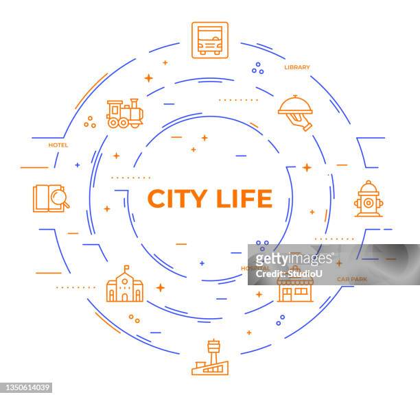 city life infographic template - town hall icon stock illustrations