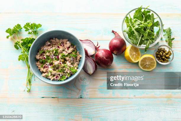 seafood: tuna salad still life - tuna salad stock pictures, royalty-free photos & images