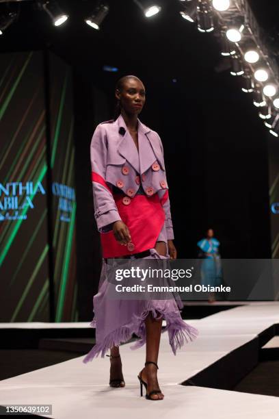 Model walks the runway for Cynthia Abila, during Lagos Fashion Week 2021 on October 30, 2021 in Lagos, Nigeria.