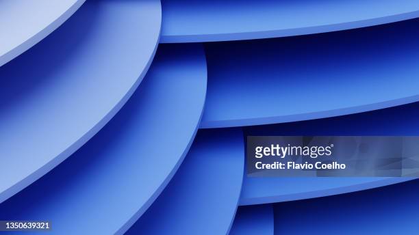 3d rendering of matte blue discs layers stacked filling the frame - level stock-fotos und bilder