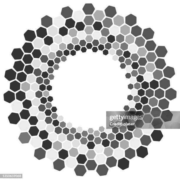 ilustraciones, imágenes clip art, dibujos animados e iconos de stock de patrón de remolino hexagonal alrededor del espacio de copia - esagono