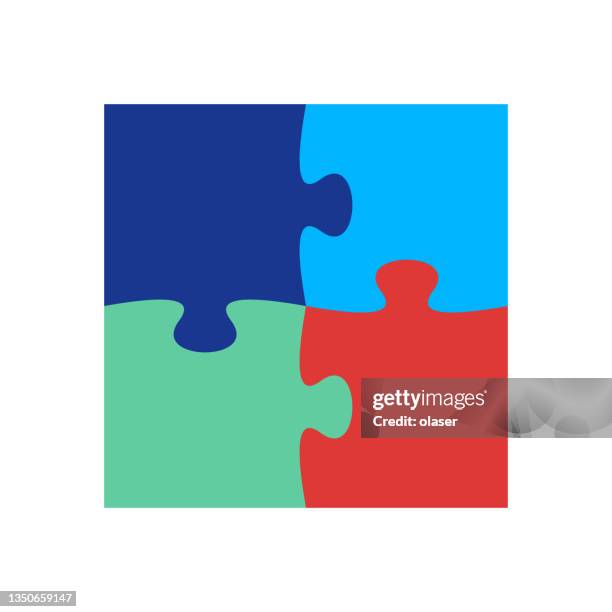 small complete jigsaw puzzle - 4 puzzle pieces stock illustrations