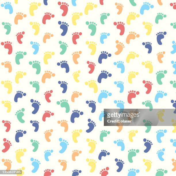 stockillustraties, clipart, cartoons en iconen met colorful bare feet grid pattern, right and left - baby background