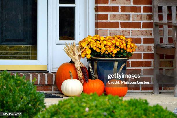 outdoor fall decoration - garden decoration fotografías e imágenes de stock