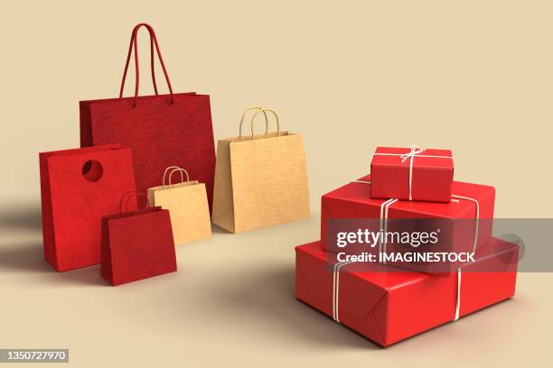 shopping bags and gift boxes - variation stock illustrations stock pictures, royalty-free photos & images
