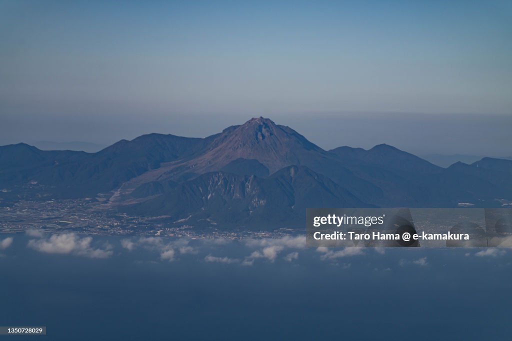 Mt. Unzen in Nagasaki of Japan aerial view from airplane