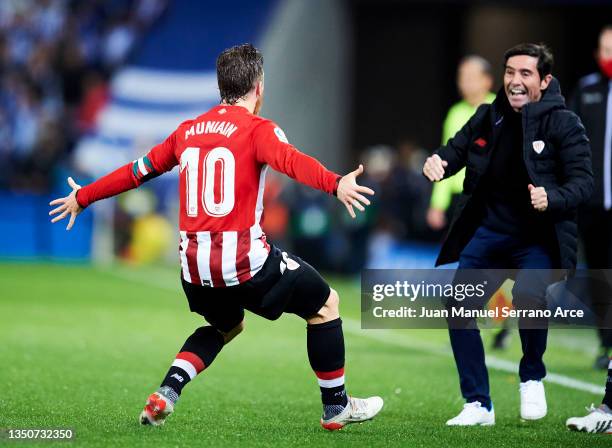 Iker Muniain of Athletic Club celebrates after scoring goal during the La Liga Santander match between Real Sociedad and Athletic Club at Reale Arena...