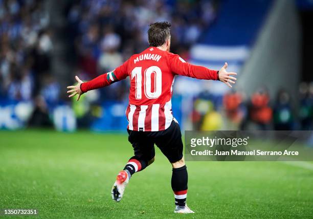 Iker Muniain of Athletic Club celebrates after scoring goal during the La Liga Santander match between Real Sociedad and Athletic Club at Reale Arena...