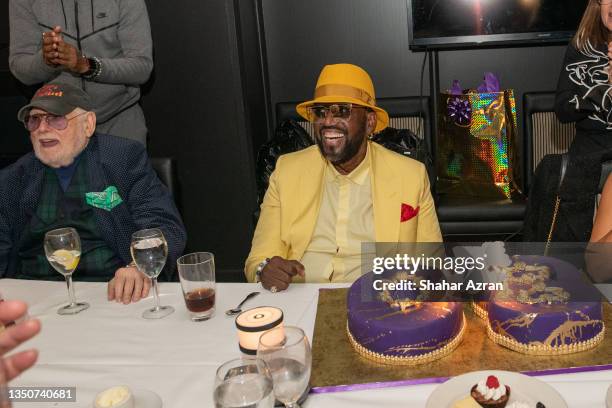 Singer Otis Williams of The Temptations celebrating his 80th birthday with Shelly Berger at Morton's restaurant on October 30, 2021 in New York City.