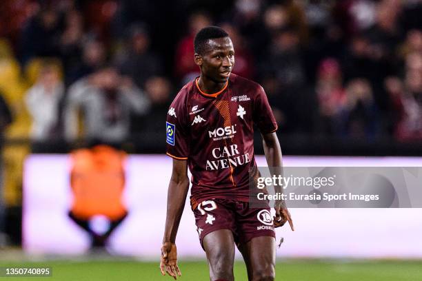 Pape Matar Sarr of FC Metz in action during the Ligue 1 Uber Eats match between Metz and Saint-Etienne at Stade Saint-Symphorien on October 30, 2021...