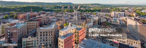 aerial panorama of paterson, new jersey, includes paterson city council. extra-large high-resolution stitched panorama. - skyline stitched composition stock pictures, royalty-free photos & images