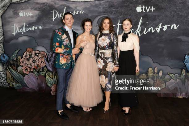 Adrian Blake Enscoe, Ella Hunt, Hailee Steinfeld and Anna Baryshnikov attend Apple TV+'s Season 3 Premiere of "Dickinson" at Pacific Design Center on...