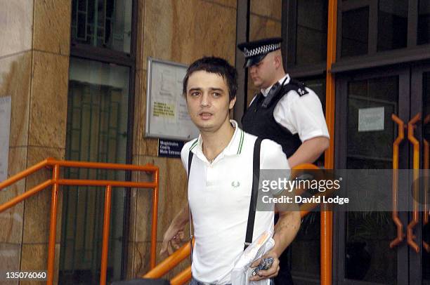 Pete Doherty during Pete Doherty Drug Possession Charges - Court Hearing at Thames Magistrates Court in London, Great Britain.