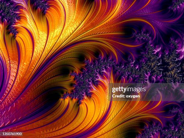psychedelic flower wave fractal yellow purple background - freeze motion stock-fotos und bilder