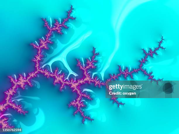 purple psychedelic root or branch fractal on aqua background - leaf vein stock pictures, royalty-free photos & images