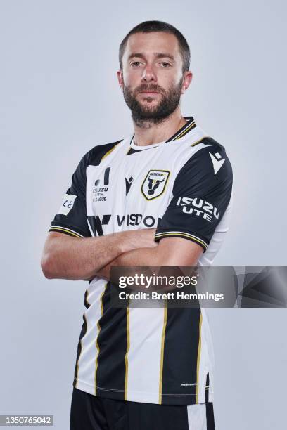 Tommy Oar poses during the Macarthur FC A-League team headshots session at Fairfield Showground on November 01, 2021 in Sydney, Australia.