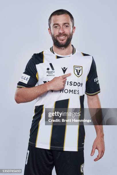 Tommy Oar poses during the Macarthur FC A-League team headshots session at Fairfield Showground on November 01, 2021 in Sydney, Australia.