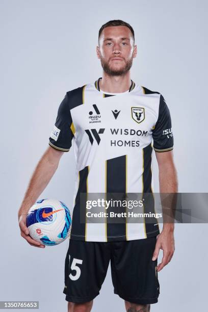 Aleksandar Susnjar poses during the Macarthur FC A-League team headshots session at Fairfield Showground on November 01, 2021 in Sydney, Australia.