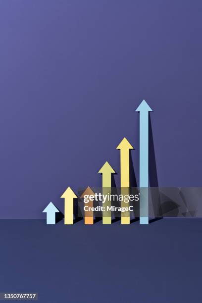 rising bar chart moving up composed of rising arrows - chart upward stock pictures, royalty-free photos & images