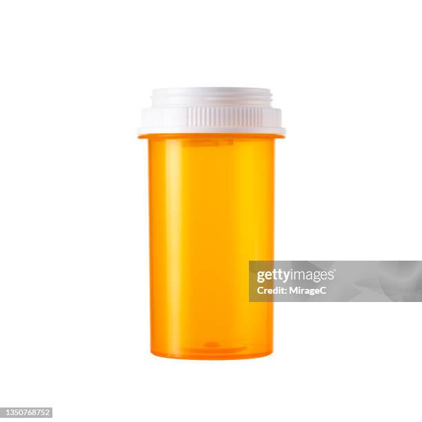 empty prescription medicine pill bottle isolated on white - flacone di pillole foto e immagini stock