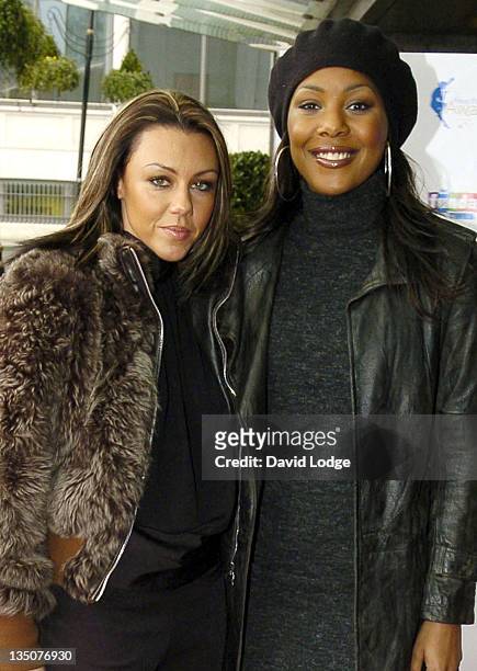 Michelle Heaton and Kelli Young of Liberty X during The 2005 Peter Pan Awards - Arrivals at Park Lane Hilton Hotel in London, Great Britain.