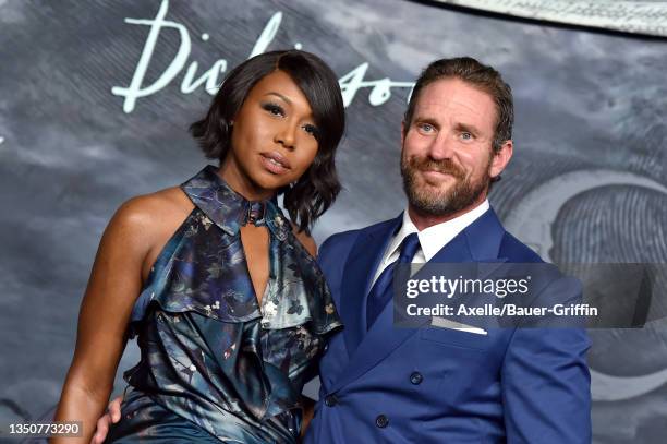 Amanda Warren and Kevin Pozzo attend Apple TV+'s Season 3 Premiere of "Dickinson" at Pacific Design Center on November 01, 2021 in West Hollywood,...