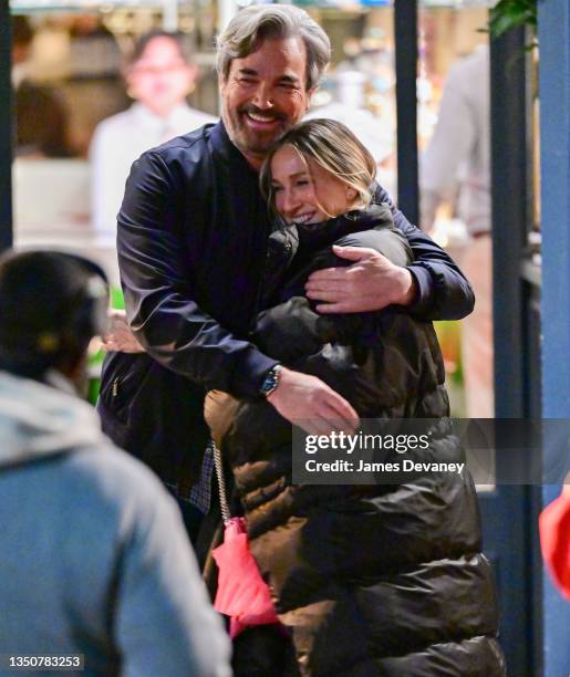 Jon Tenney and Sarah Jessica Parker seen on the set of "And Just Like That..." the follow up series to "Sex and the City" in the West Village on...