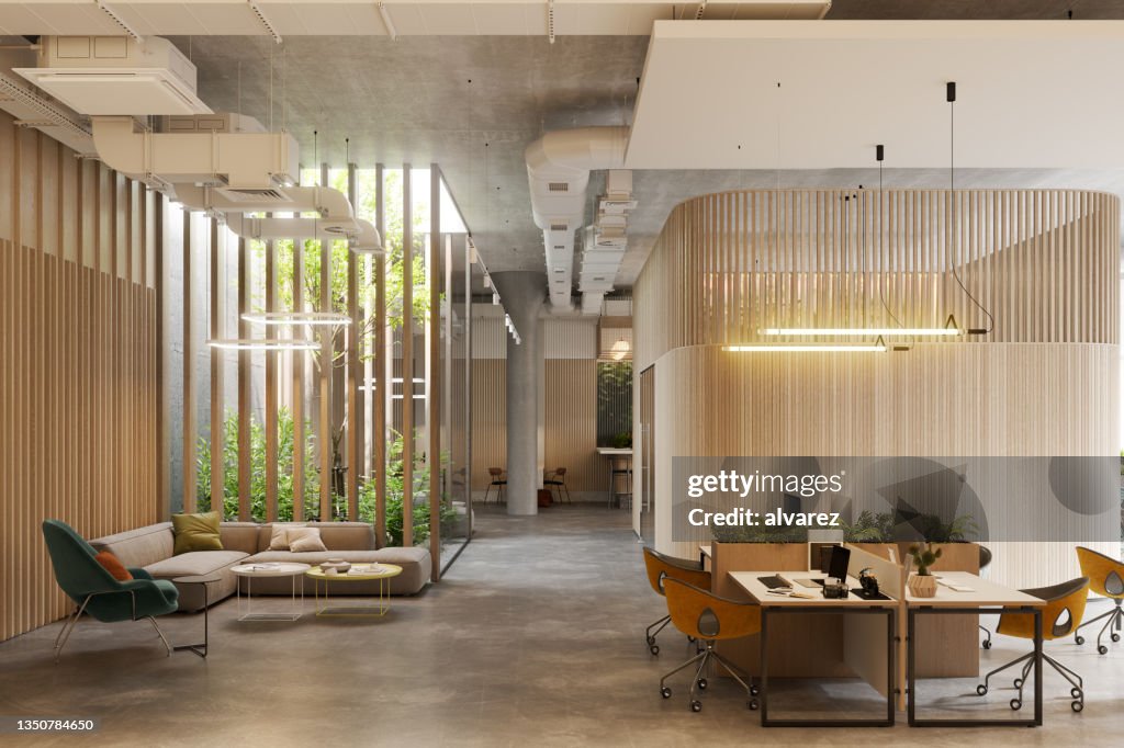 Interior of open space office in 3d